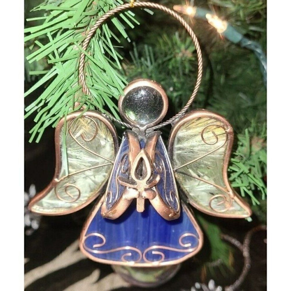 Stained Glass suncatcher angel Window Art Ornament blue